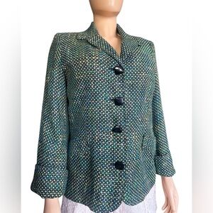 R.Q.T Women's Textured Lined Green Multi Colored Blazer Suit Dress Jacket